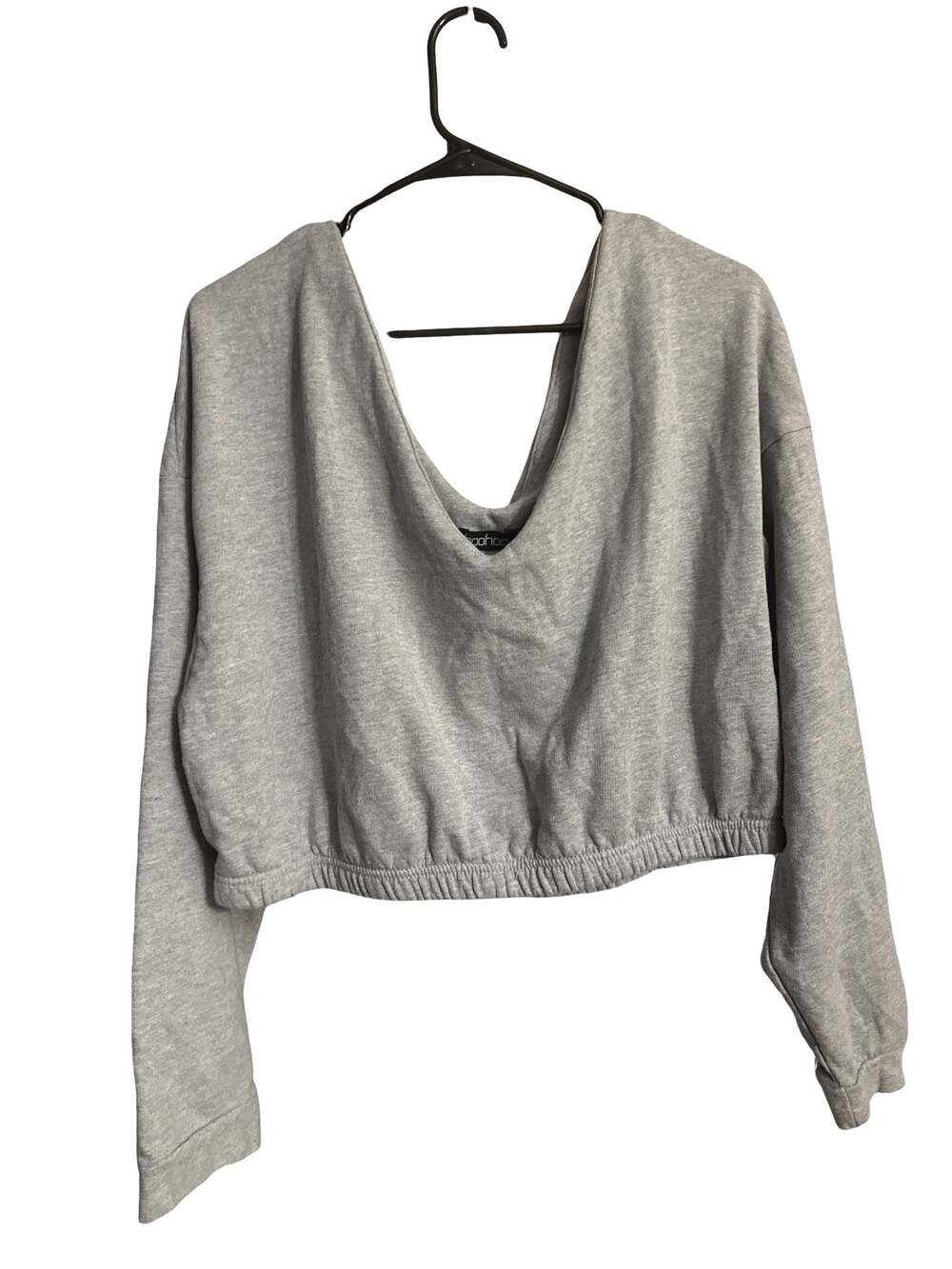 boohoo Women's Grey Off-The-Shoulder Cropped Sweatshirt